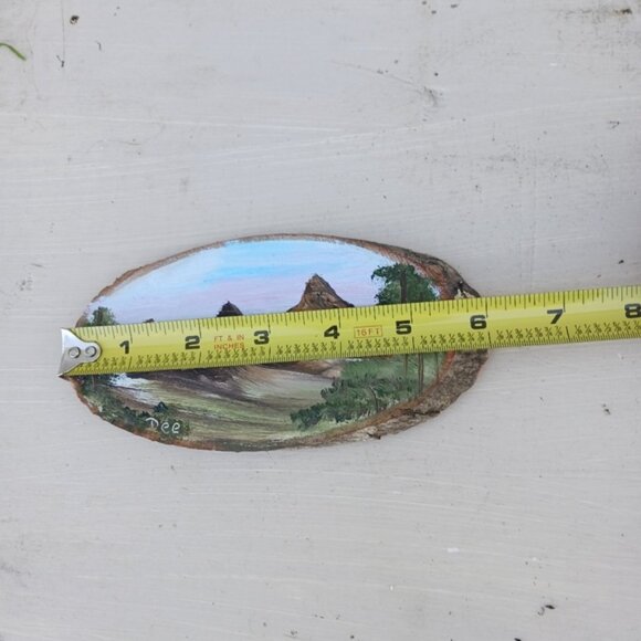 Hand Painted Wood Edge Slab Mountain Scenery Art Signed Fridge Magnet - Picture 4 of 6